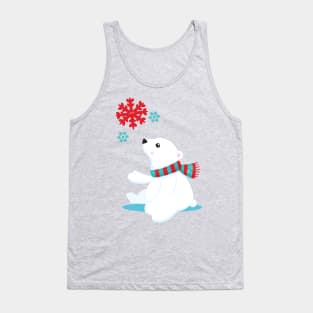 Polar Bear, Bear With Scarf, Cute Bear, Snowflakes Tank Top